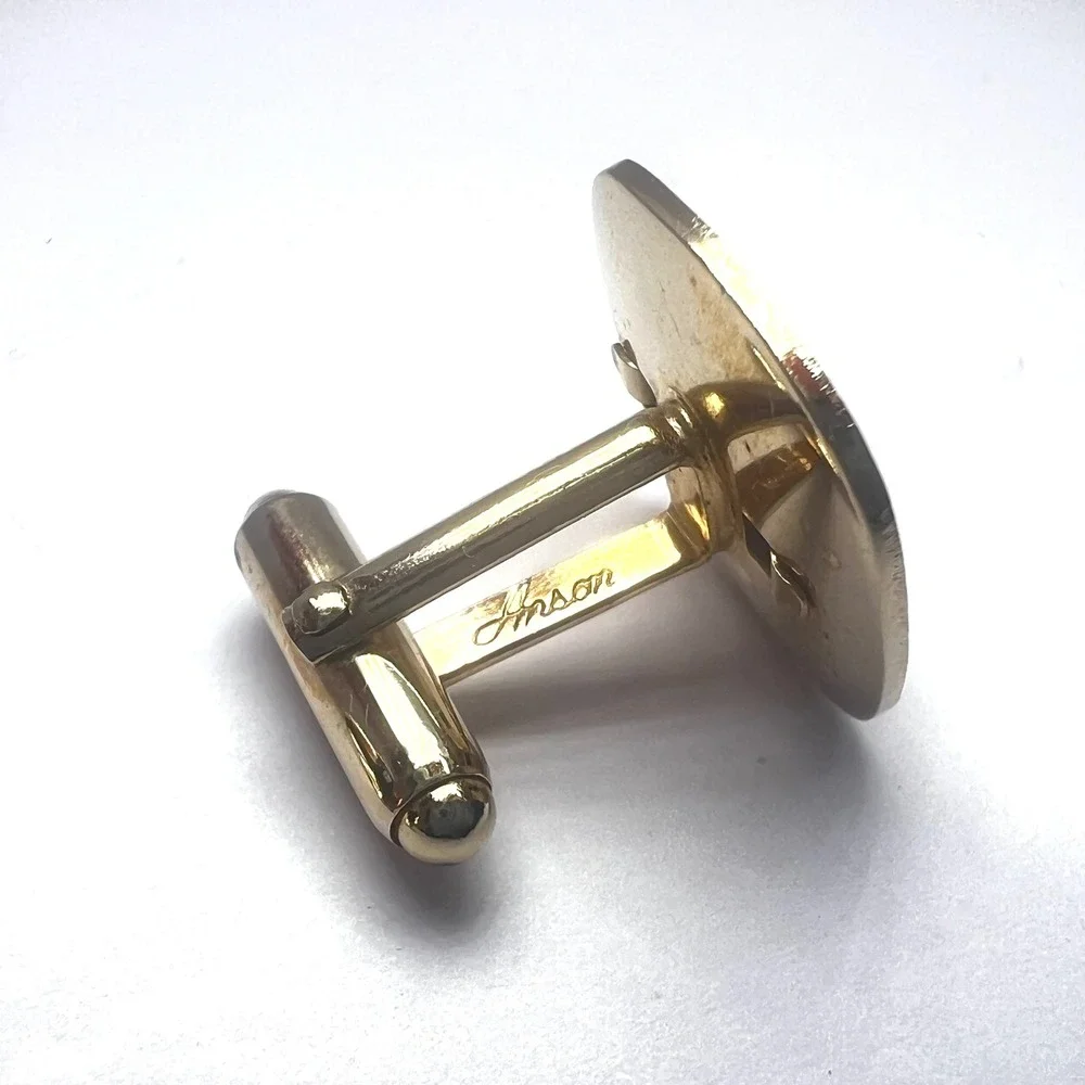 Vintage Anson Onyx Cufflinks Gold Tone‎ Black Center Bullet Back Signed